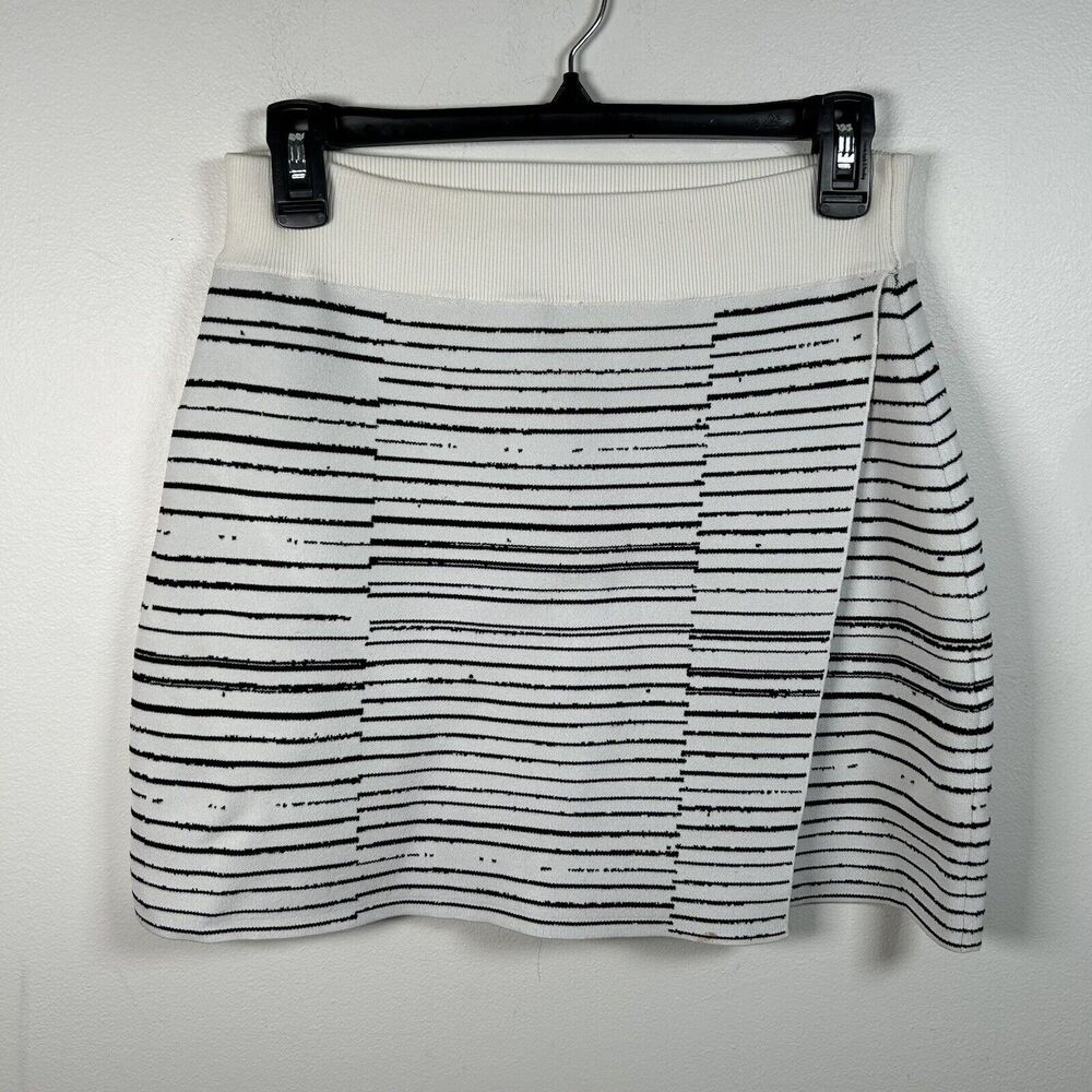 A.L.C. Striped Intarsia Mini Skirt Size Small White Black Stretch Designer